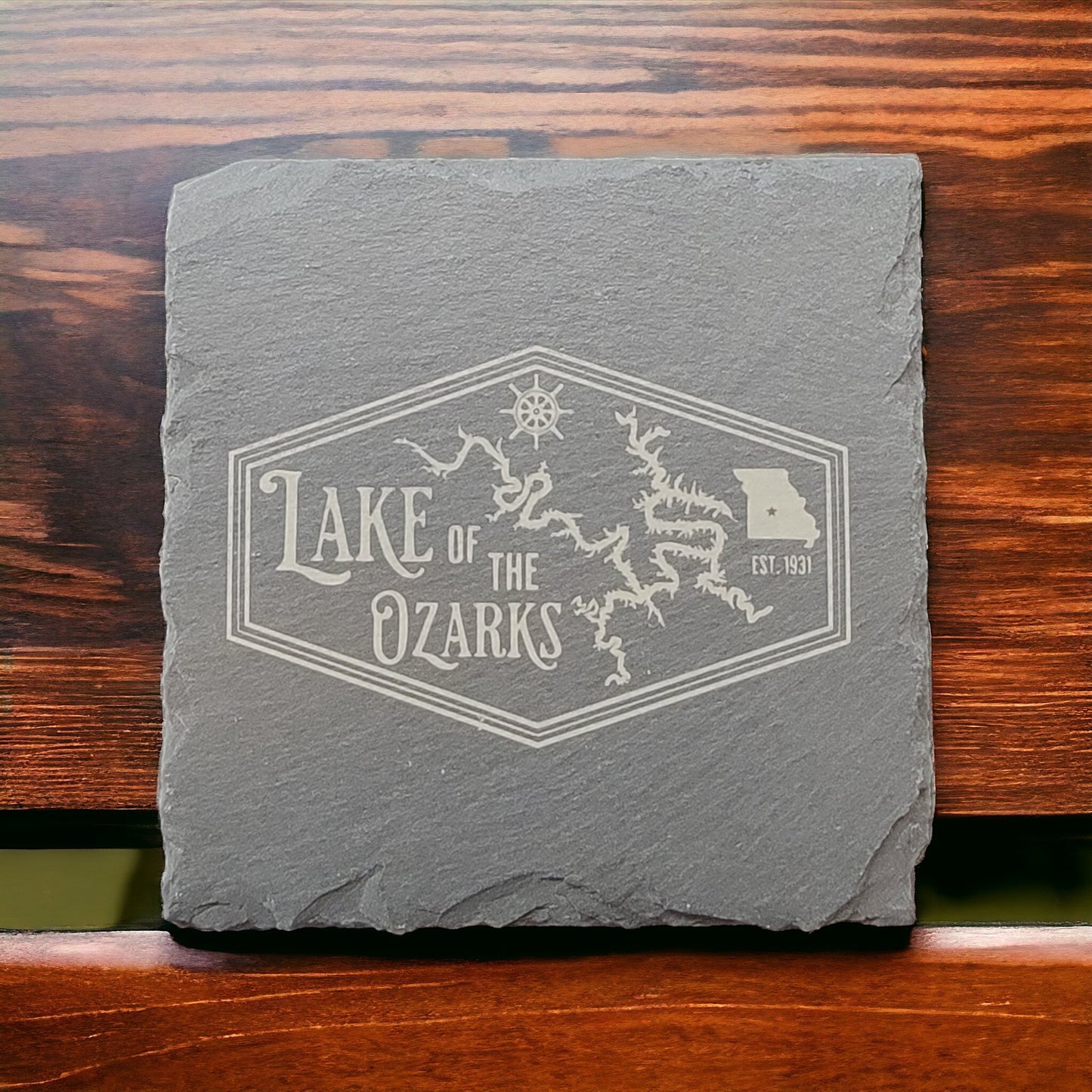 Lake of the Ozarks Missouri Lake Map Laser Engraved Slate Coaster Set- 4 Pack