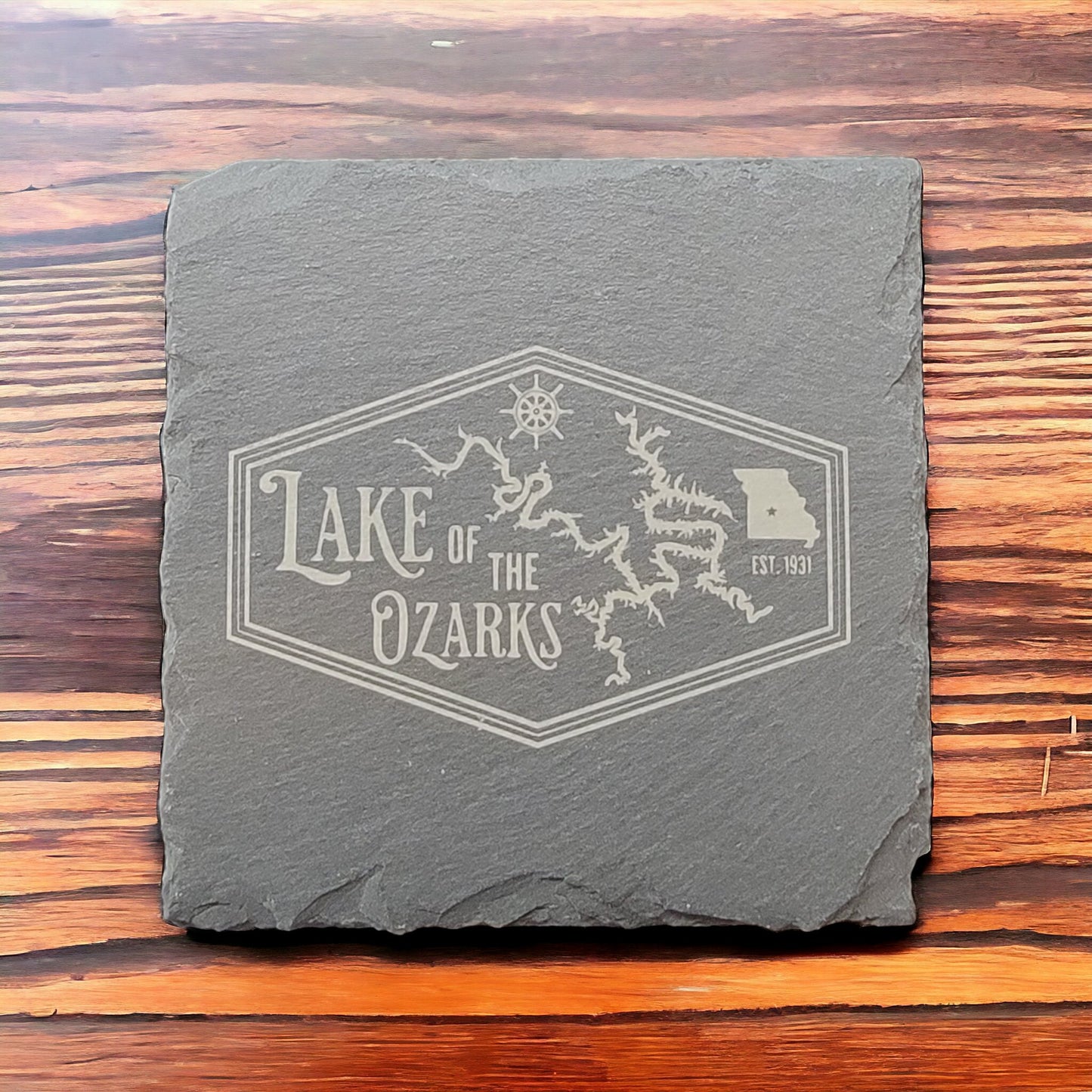 Lake of the Ozarks Missouri Lake Map Laser Engraved Slate Coaster Set- 4 Pack