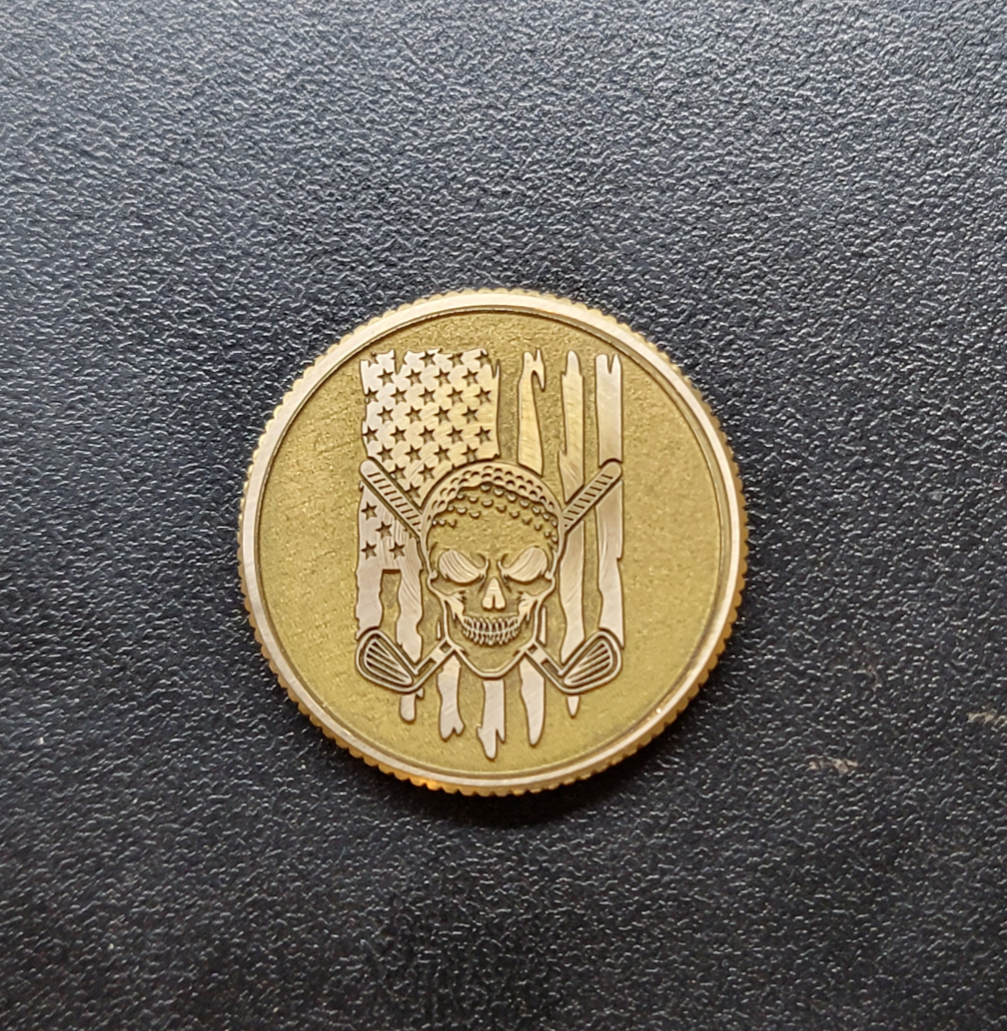 Golf Ball Skull American Flag Brass Golf Ball Marker