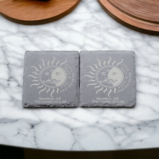 Eclipse Commemorative Natural Stone Slate Coasters- 4 Pack - River Valley Laser Works