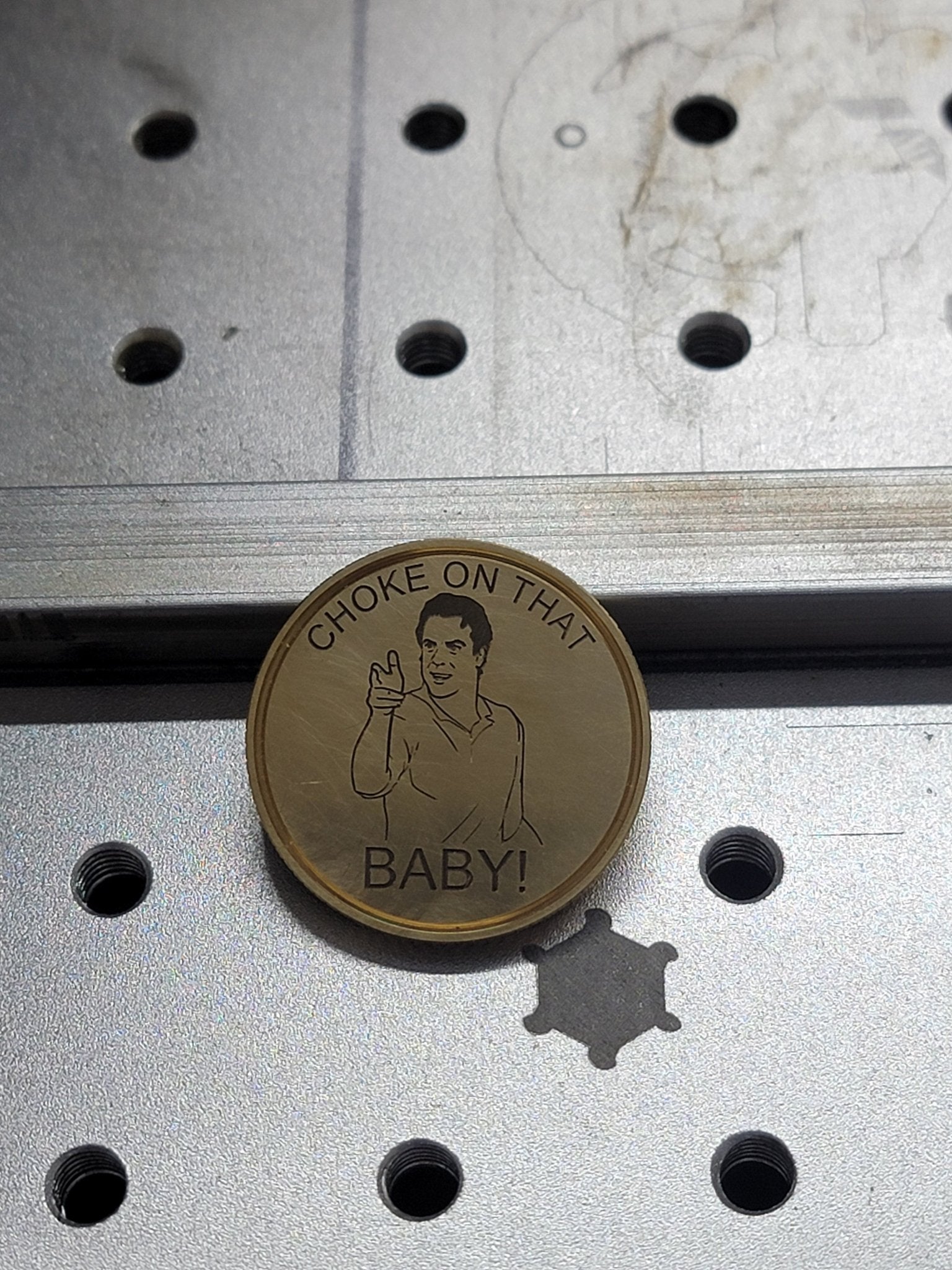 Shooter McGavin - Choke On That Baby! - CNC Machined Laser Engraved Golf Ball Marker - River Valley Laser Works