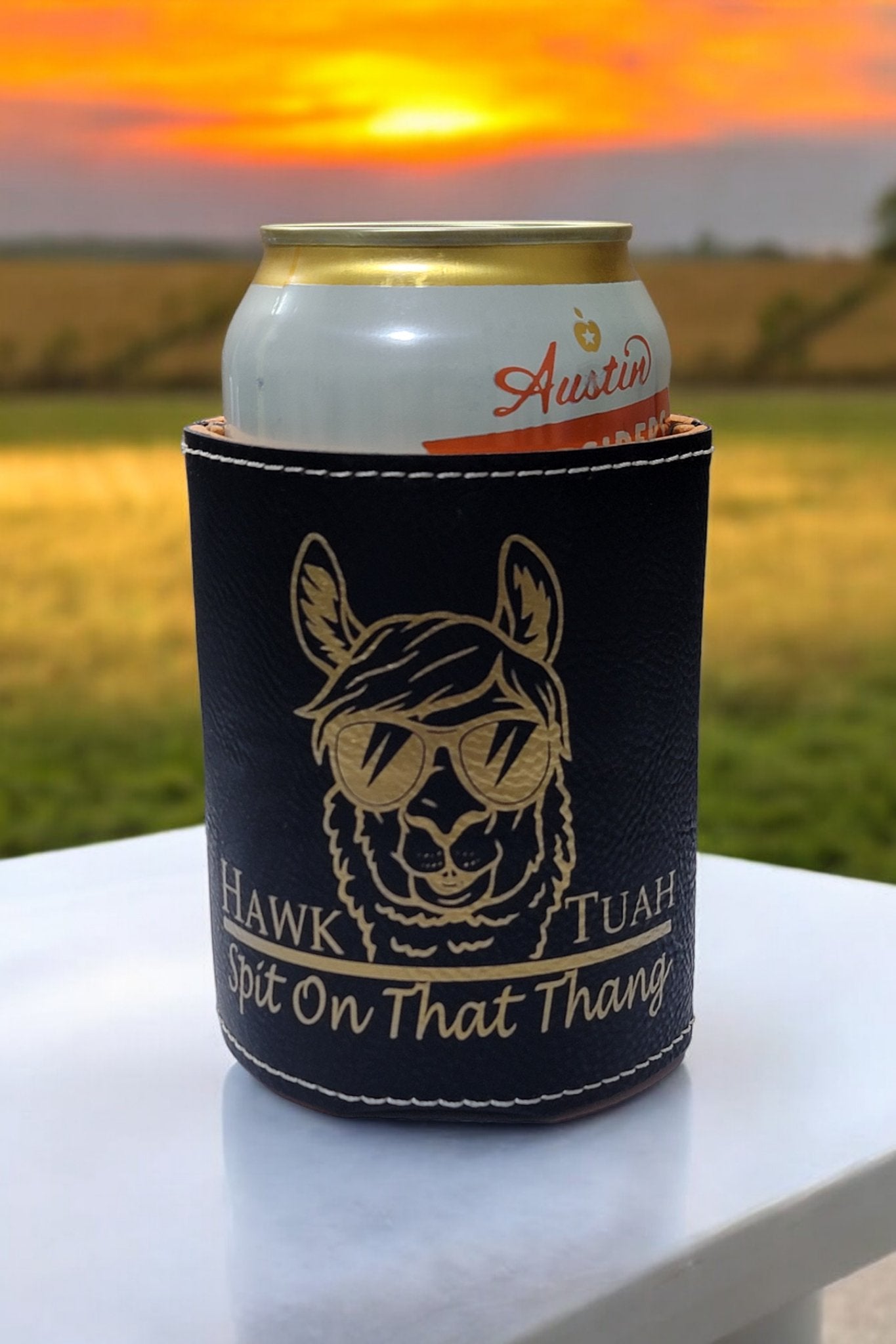 The Big Spitter - Hawk Tuah - Spit On That That Thang Premium PU Leather Laser Engraved Koozie - River Valley Laser Works