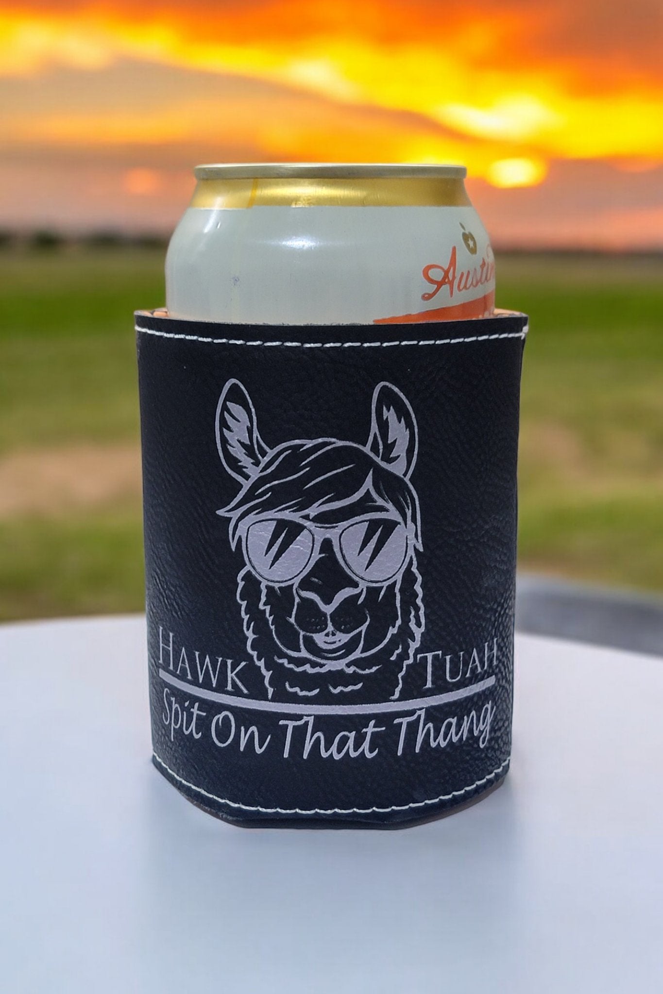 The Big Spitter - Hawk Tuah - Spit On That That Thang Premium PU Leather Laser Engraved Koozie - River Valley Laser Works