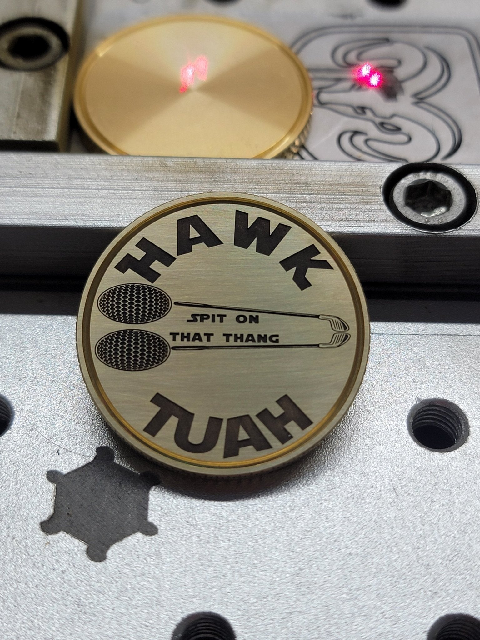 The Hawk Tuah CNC Machined Laser Engraved Solid Brass Golf Ball Marker - River Valley Laser Works