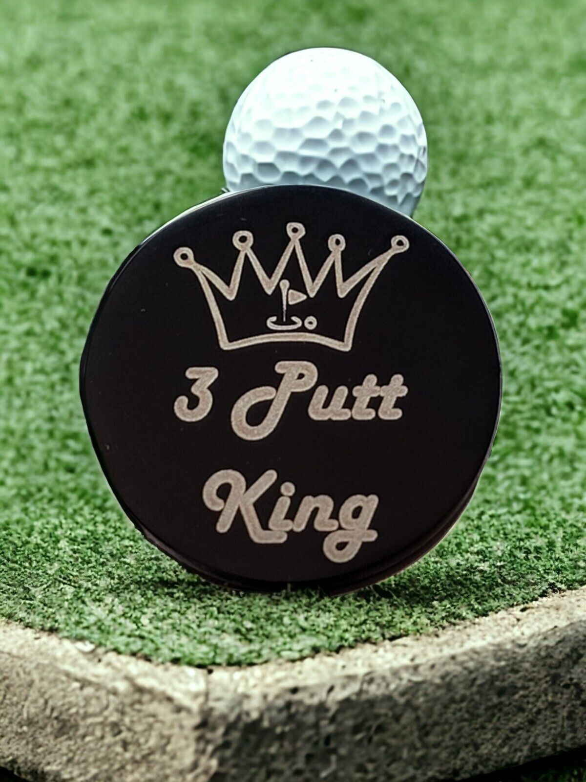 "3 Putt King"  Laser Engraved Stainless Steel Novelty Golf Ball Marker