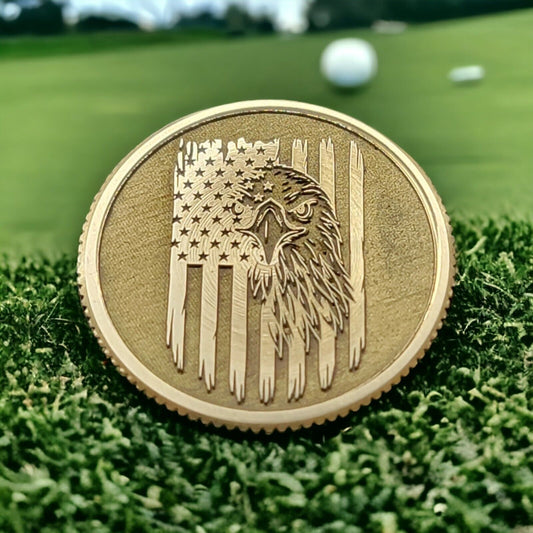 American Eagle Solid Brass CNC Machined Laser Engraved Golf Ball Marker