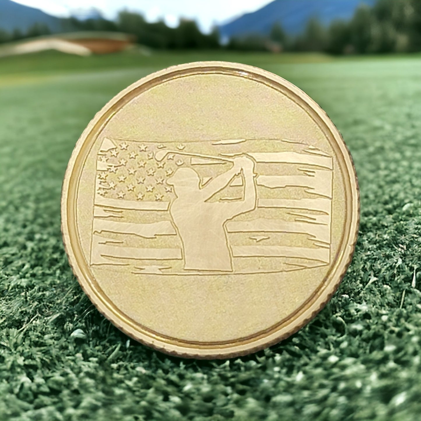 American Flag Solid Brass CNC Machined Laser Engraved Golf Ball Marker