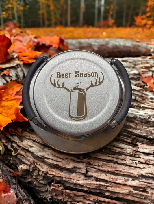 "Beer Season" Laser Engraved Stainless Steel Coaster Set- Six Coasters and Holder