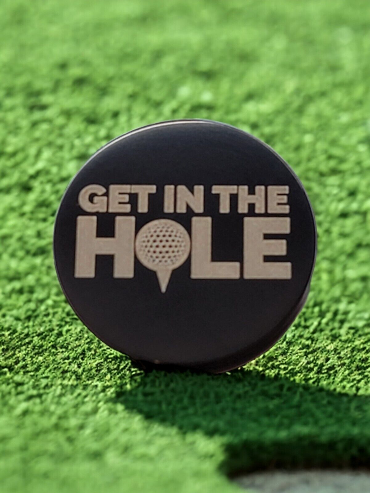 "Get In The Hole"  Laser Engraved Stainless Steel Novelty Golf Ball Marker