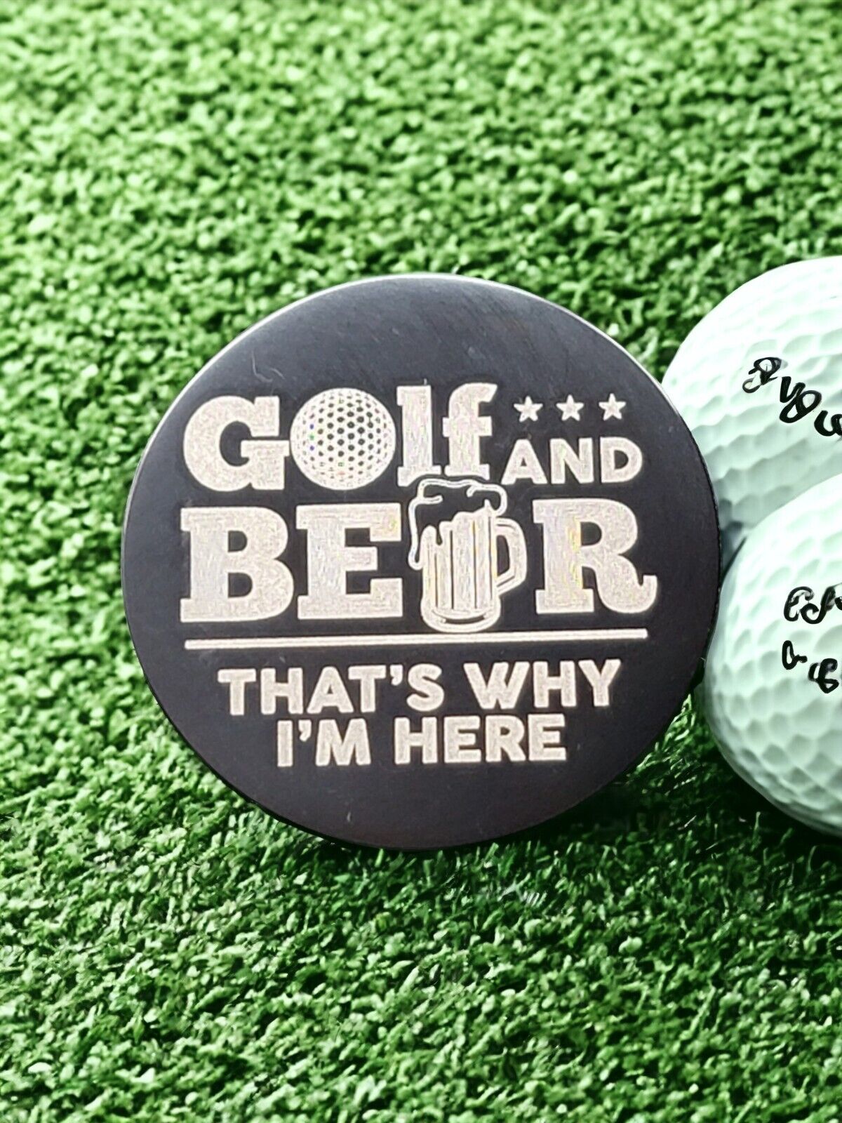 "Golf and Beer" Laser Engraved Stainless Steel Novelty Golf Ball Marker