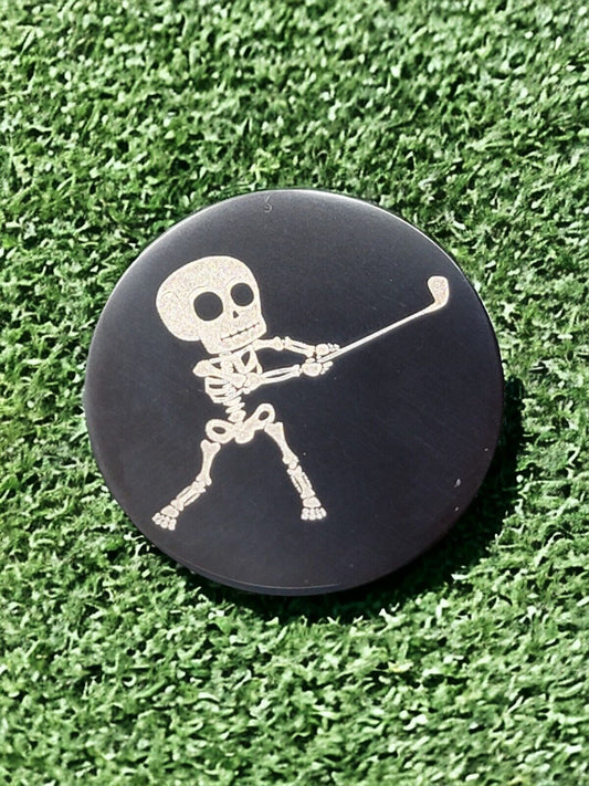 Golfing Skull Laser Engraved Stainless Steel Novelty Golf Ball Marker