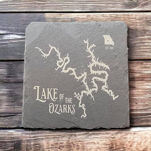 Lake of the Ozarks Laser Engraved Lake Map Slate Coaster Set- 4 Pack