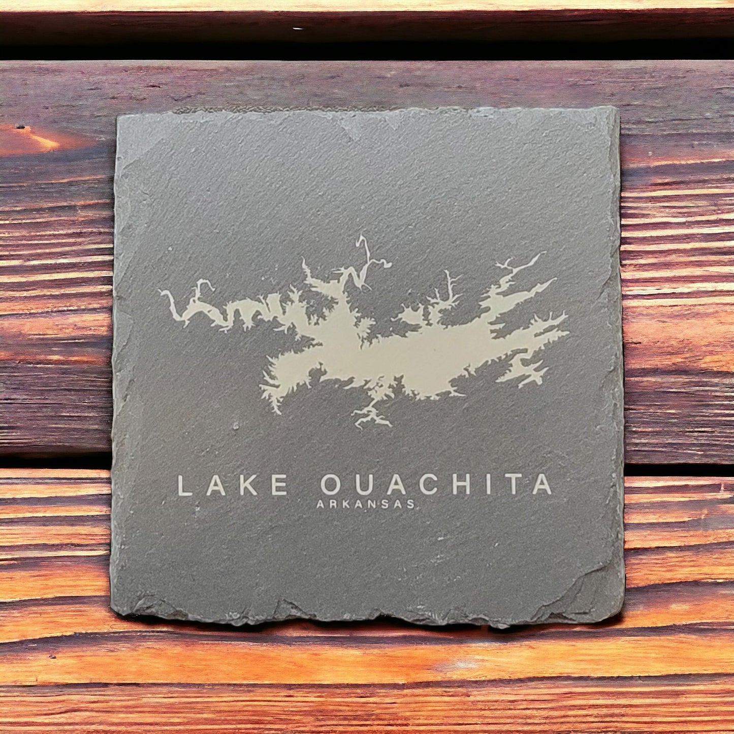 Lake Ouachita Arkansas Lake Map Laser Engraved Slate Coaster Set- 4 Pack