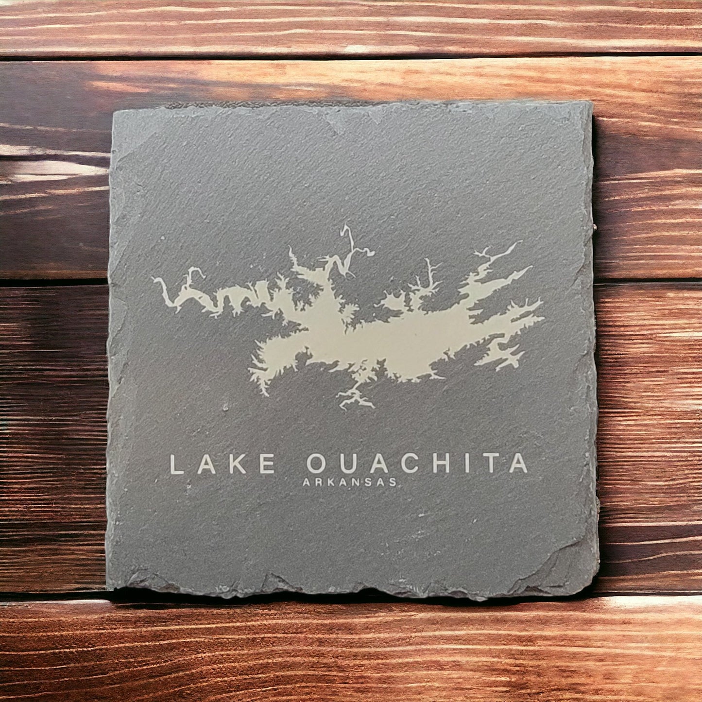 Lake Ouachita Arkansas Lake Map Laser Engraved Slate Coaster Set- 4 Pack