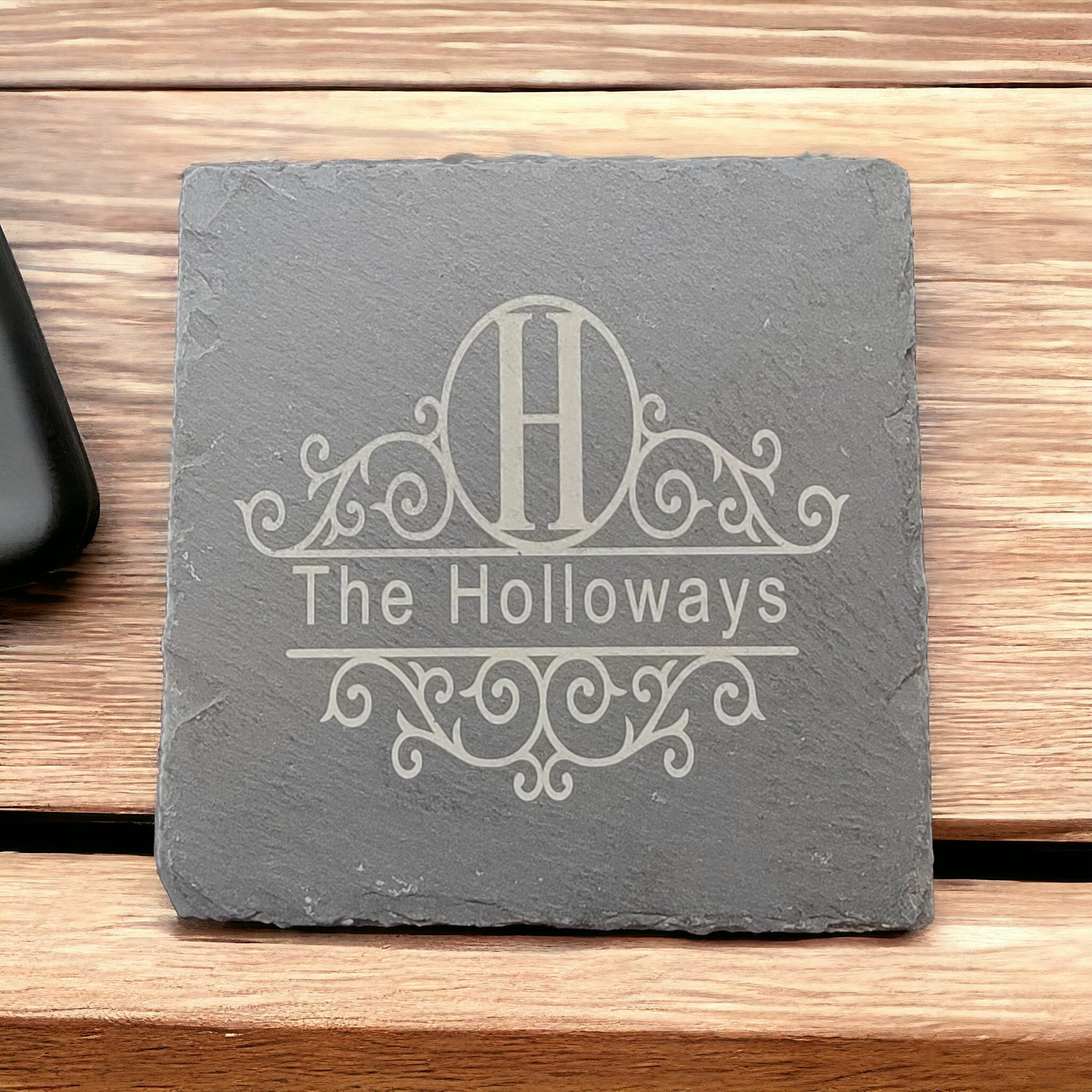 Personalized Monogram Laser Engraved Slate Coaster Set- 4 Pack - River Valley Laser Works