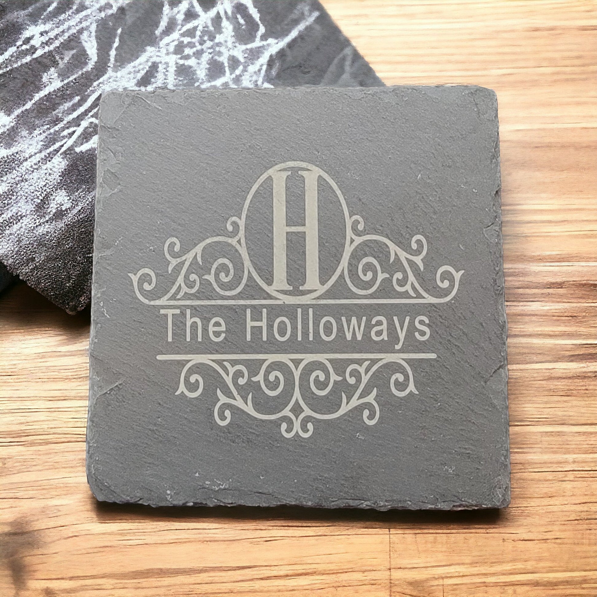 Personalized Monogram Laser Engraved Slate Coaster Set- 4 Pack - River Valley Laser Works