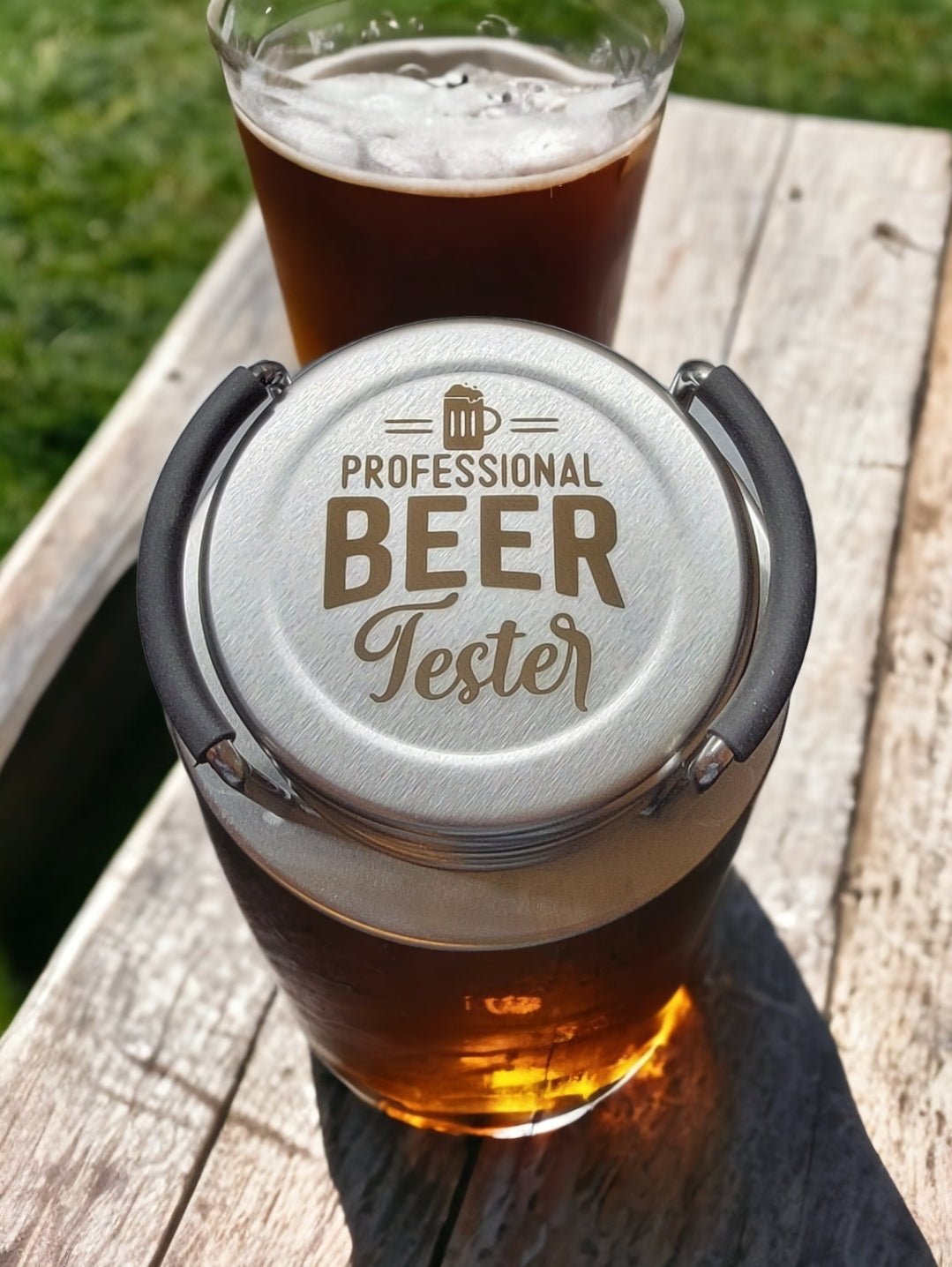 "Professional Beer Tester" Laser Engraved Stainless Steel Coaster Set- Set of Six Coaster and Holder