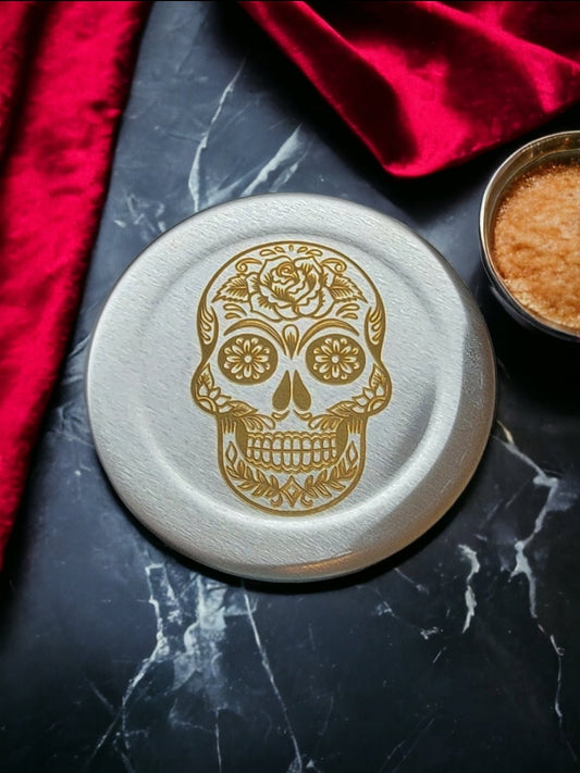 Sugar Skull Laser Engraved Stainless Steel Coaster Set- Six Coasters and Holder - River Valley Laser Works