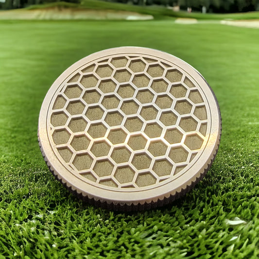 The Honeycomb- Deep Engraved CNC Machined Laser Engraved Solid Brass Golf Ball Marker - River Valley Laser Works