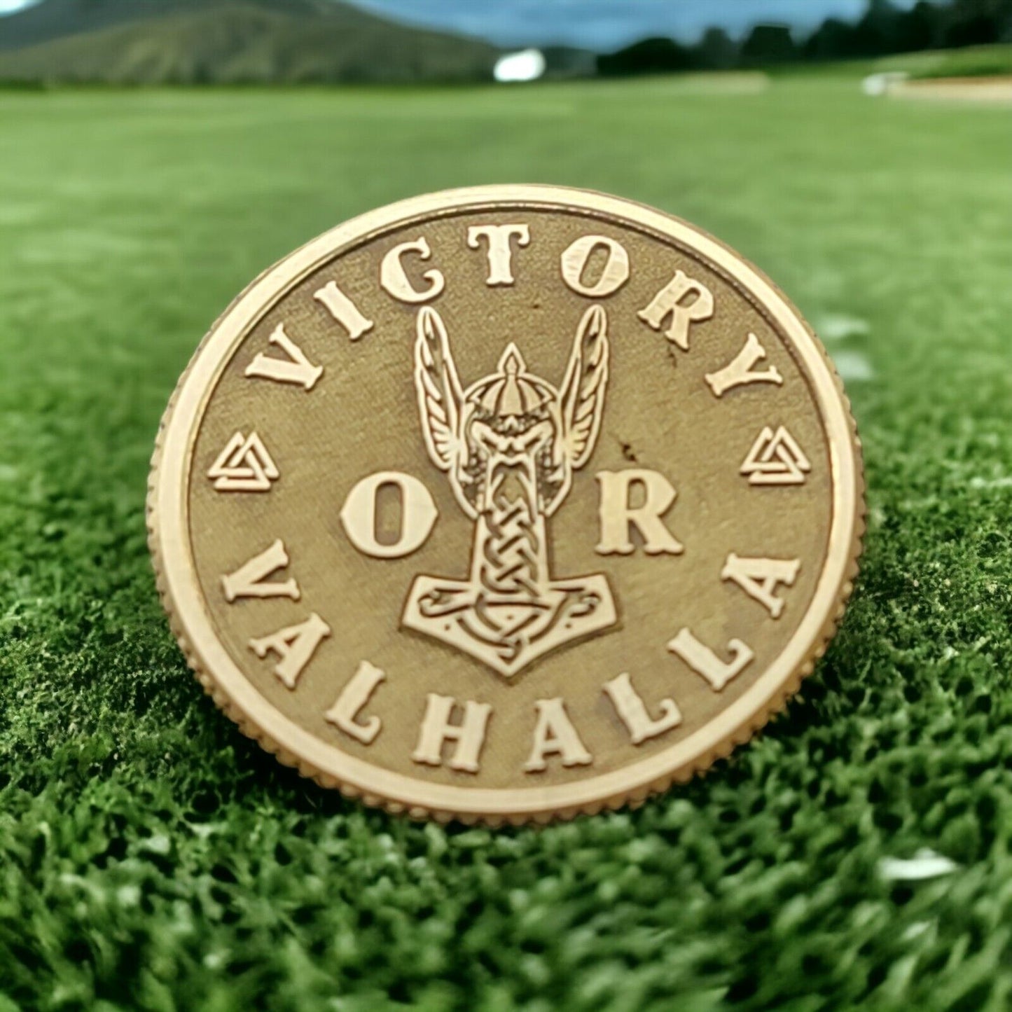 Victory or Valhalla Vikings CNC Machined Laser Engraved Solid Brass Golf Ball Marker - River Valley Laser Works