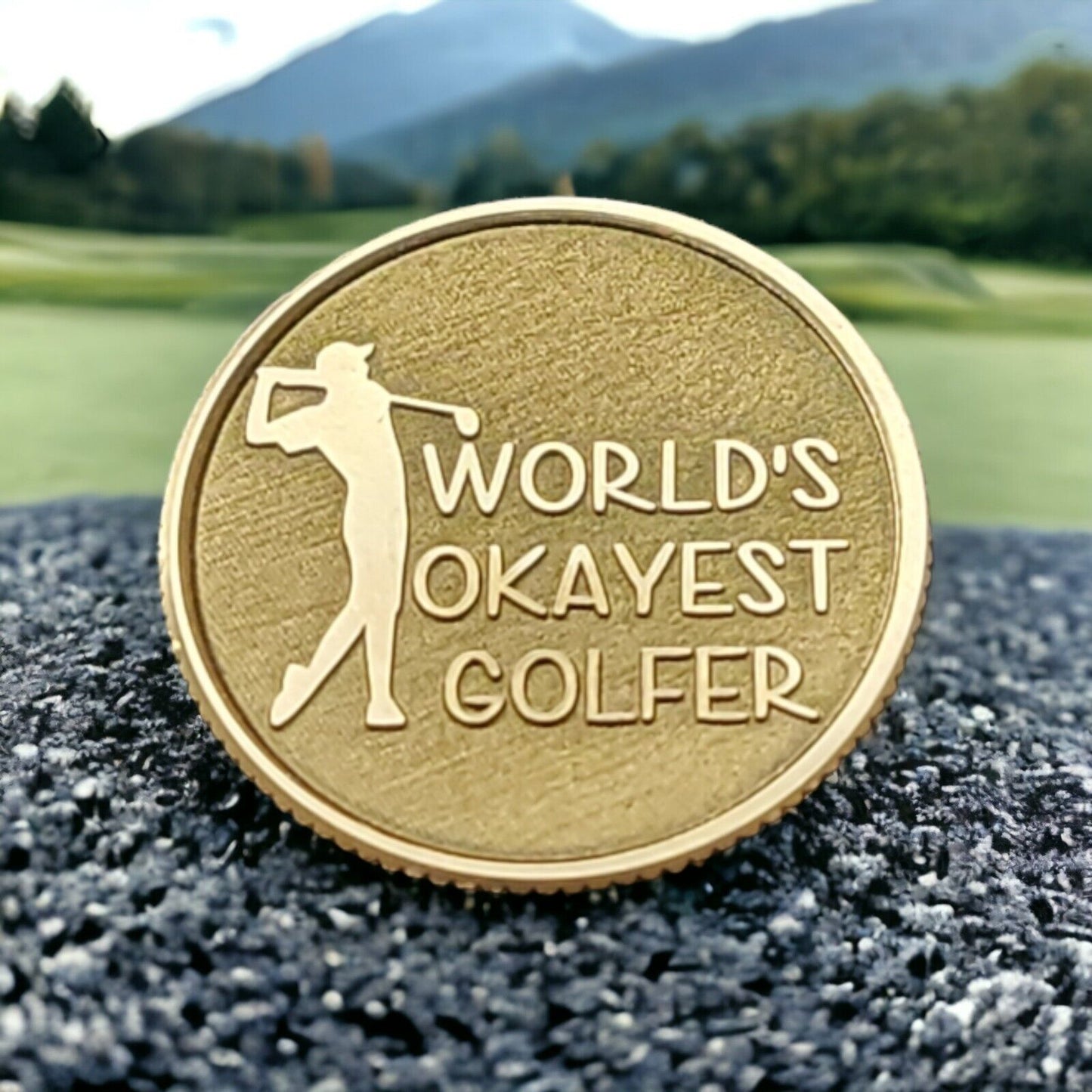 Worlds Okayest Golfer Solid Brass CNC Machined Laser Engraved Golf Ball Marker - River Valley Laser Works
